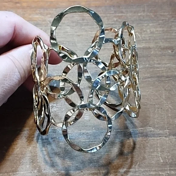 Three Cuff Style Bracelets, Etched Copper, Filigree Gold & Silver Colour - Picture 10 of 12